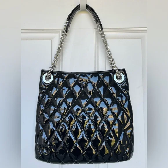 Authentic Coach Black Quilted Slim Poppy Liquid Gloss Bag Purse Tote - EUC - Picture 2 of 11